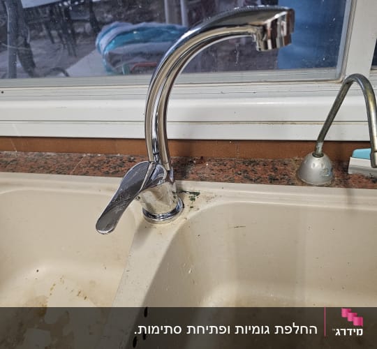 ברז פרח כרום מותקן לצד כיור מטבח